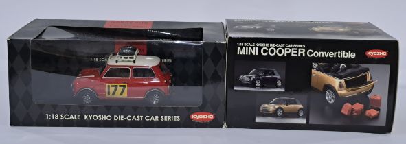 Kyosho a mixed Mini Cooper boxed group to include No.08102R (Red) & No.08559GL (Gold). Conditions...