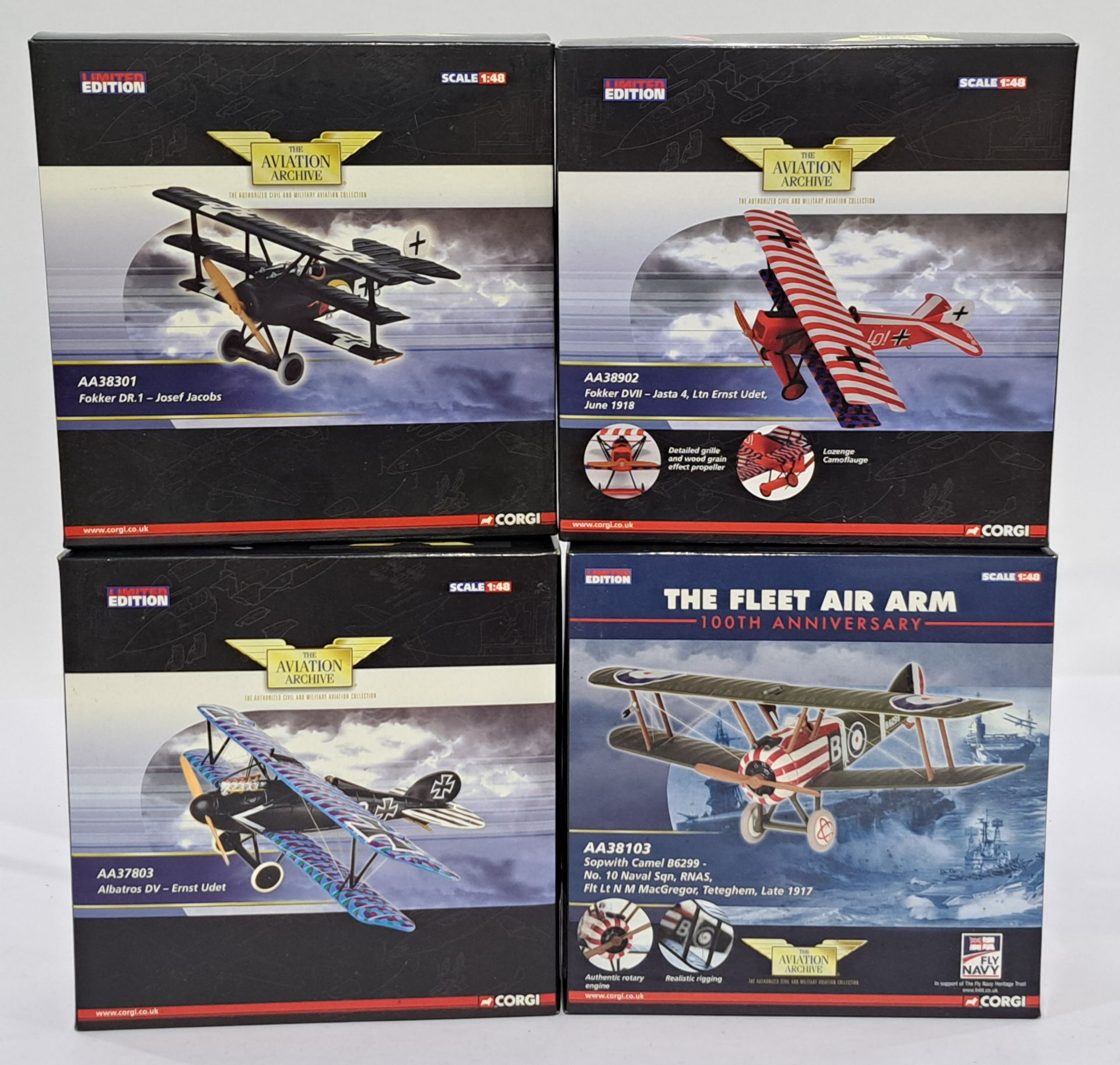 Corgi Aviation Archive a boxed group of 1/48 scale airplanes to include AA37803 Albatros DV - Ern...