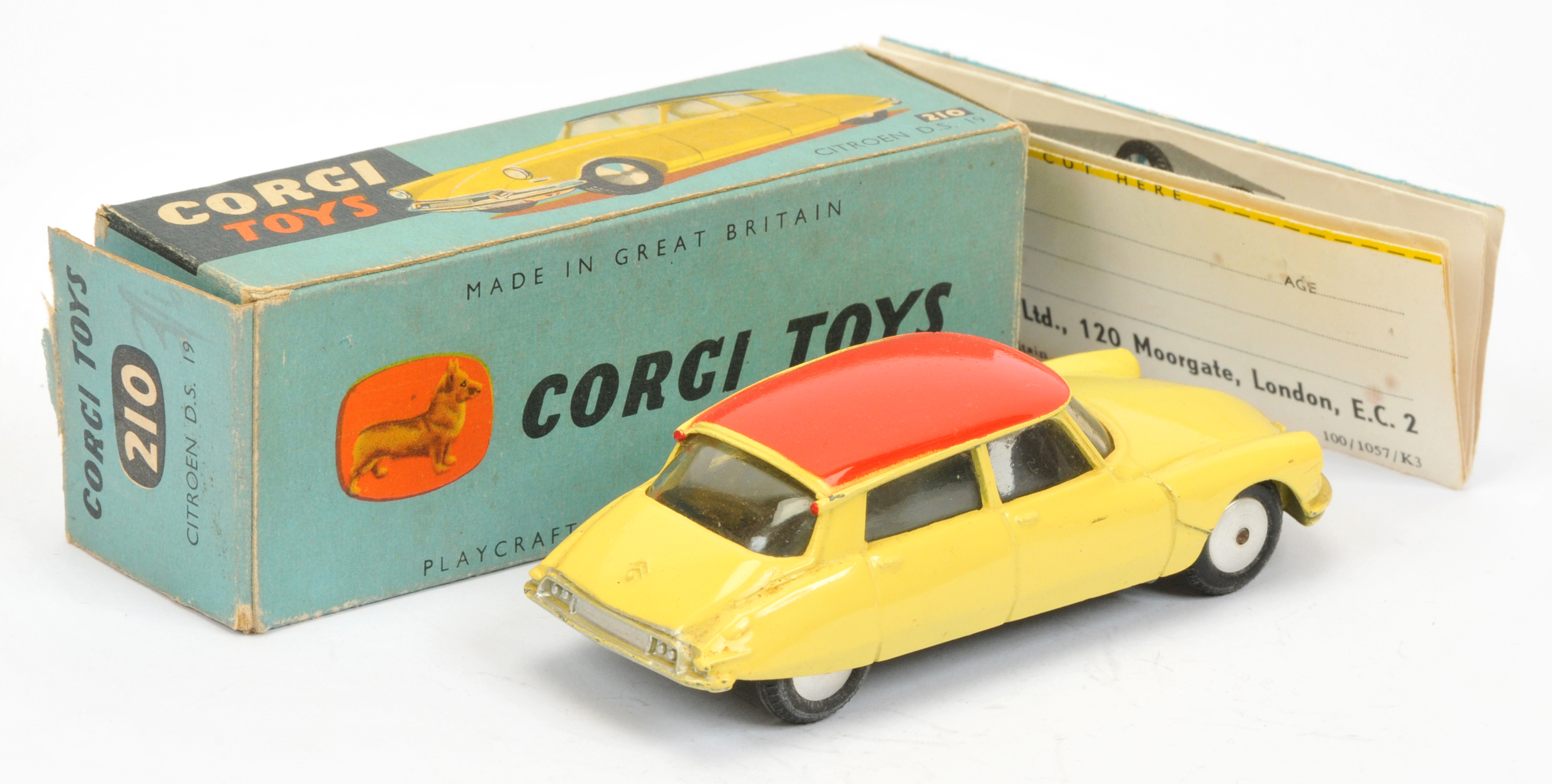 Corgi Toys 210 Citroen DS10 - Yellow body with red roof,, silver trim and flat spun hubs - Image 2 of 2