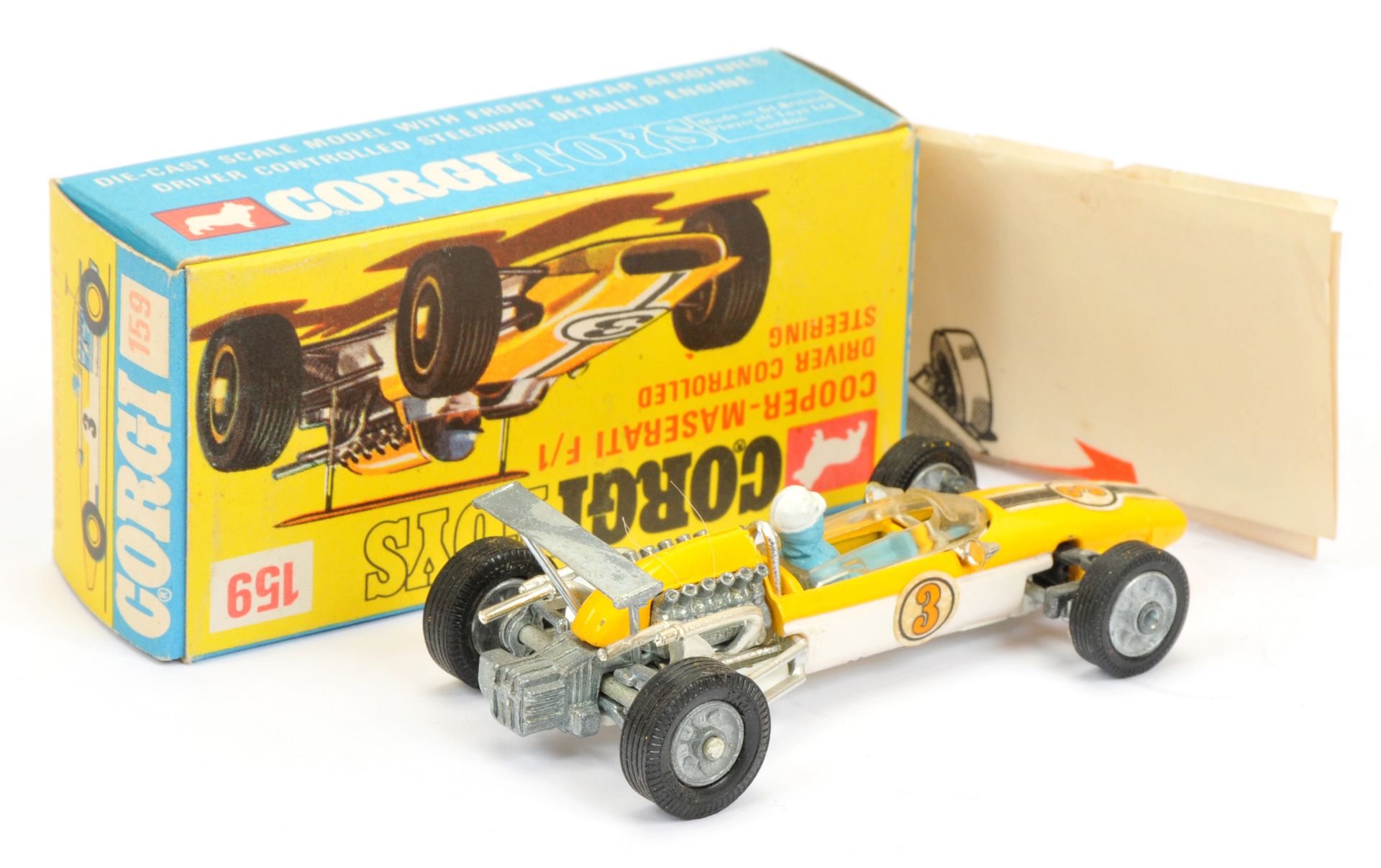 Corgi Toys 159 Cooper Maserati Formula 1 racing car - Two-Tone yellow and white, figure driver - Image 2 of 2