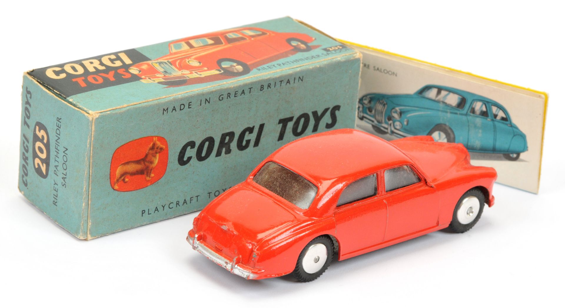 Corgi Toys 205 Riley Pathfinder Saloon - Bright red body, silver trim and flat spun hubs  - Image 2 of 2