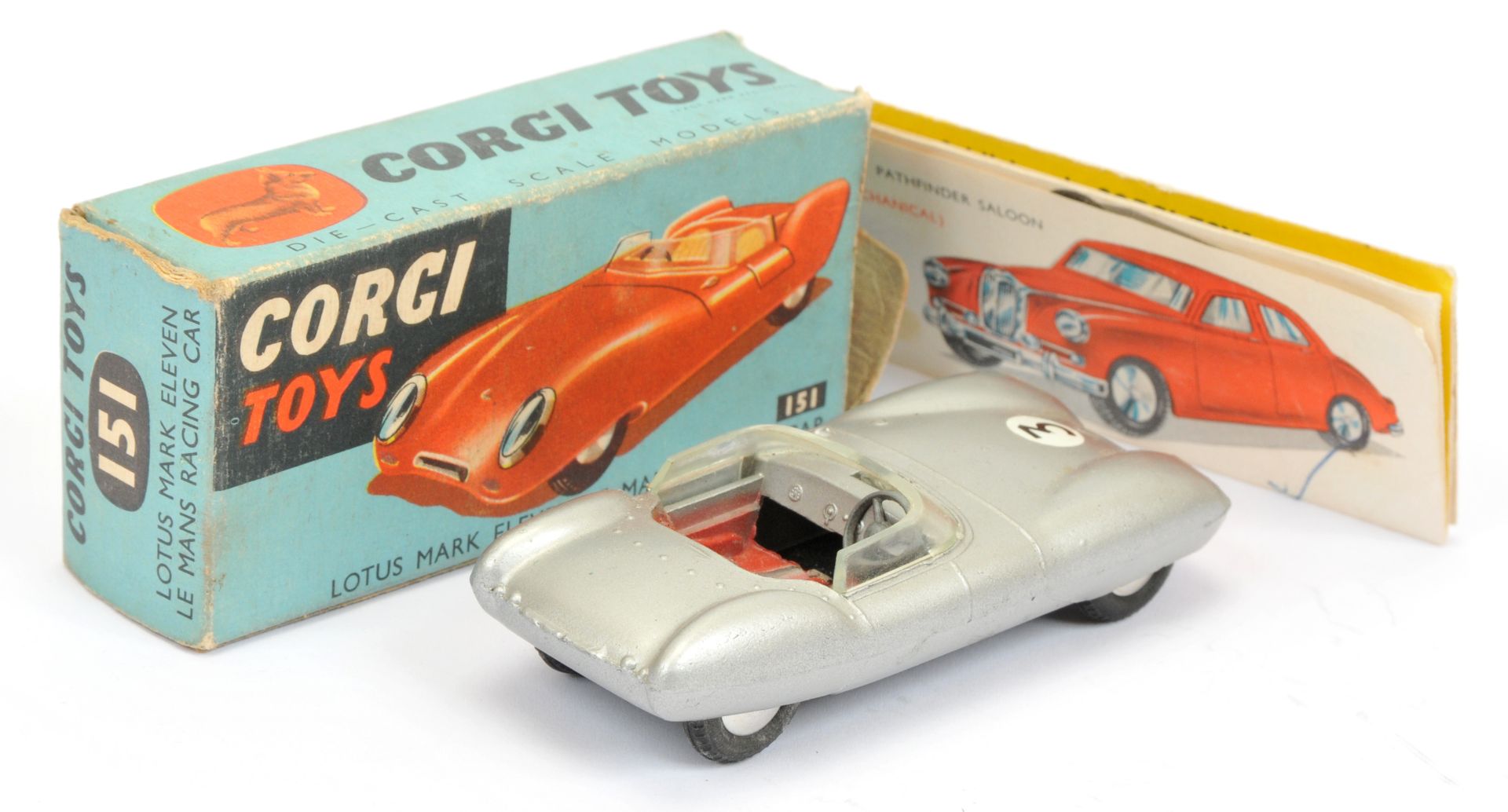 Corgi Toys 151 Lotus Mark 11 Le Mans Racing car - silver, red seats and trim, flat spun hubs - Image 2 of 2