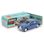 Corgi Toys 205M Riley Pathfinder Saloon -Dark blue body, silver trim, mechanical motor and flat s...