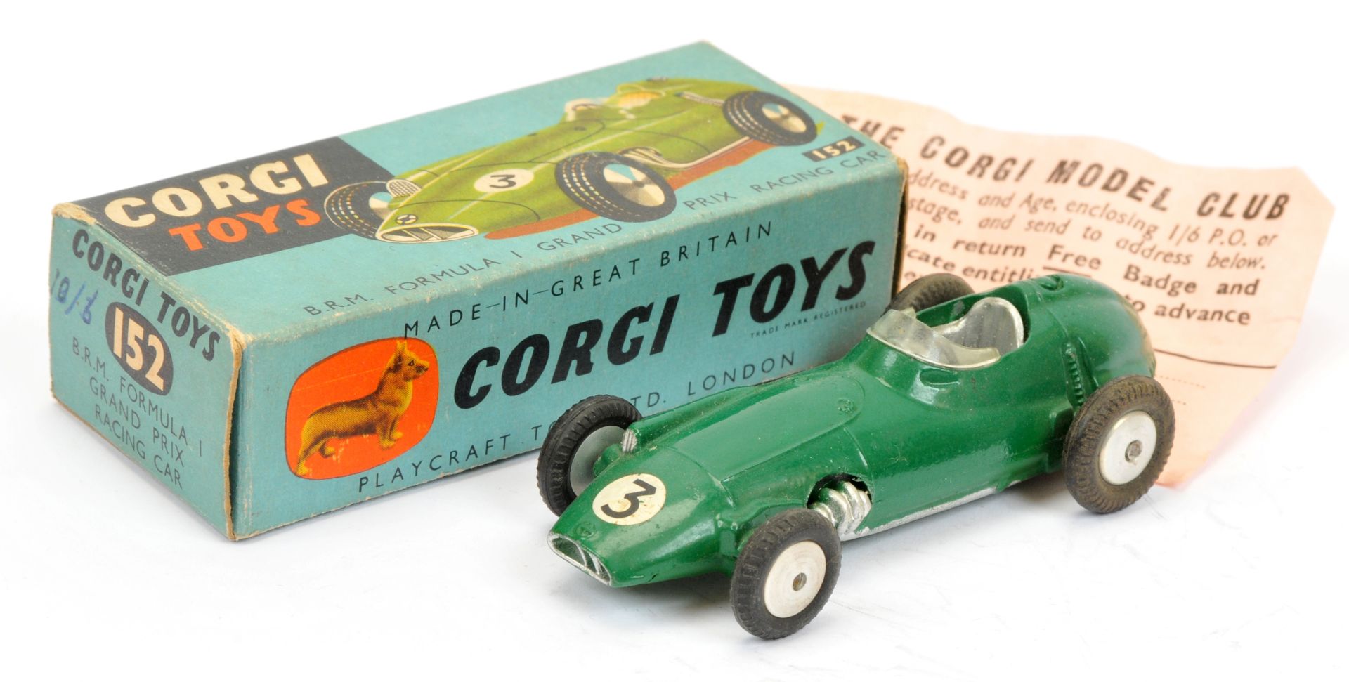 Corgi Toys 152 BRM Formula 1 "Grand Prix" Racing car - dark green, silver interior and trim