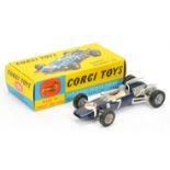 Corgi Toys 156 Cooper Maserati Formula 1 Racing car - dark blue body and base, figure driver, cas...