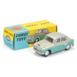 Corgi Toys 201 Austin Cambridge saloon - Two-Tone silver over green and flat spun hubs