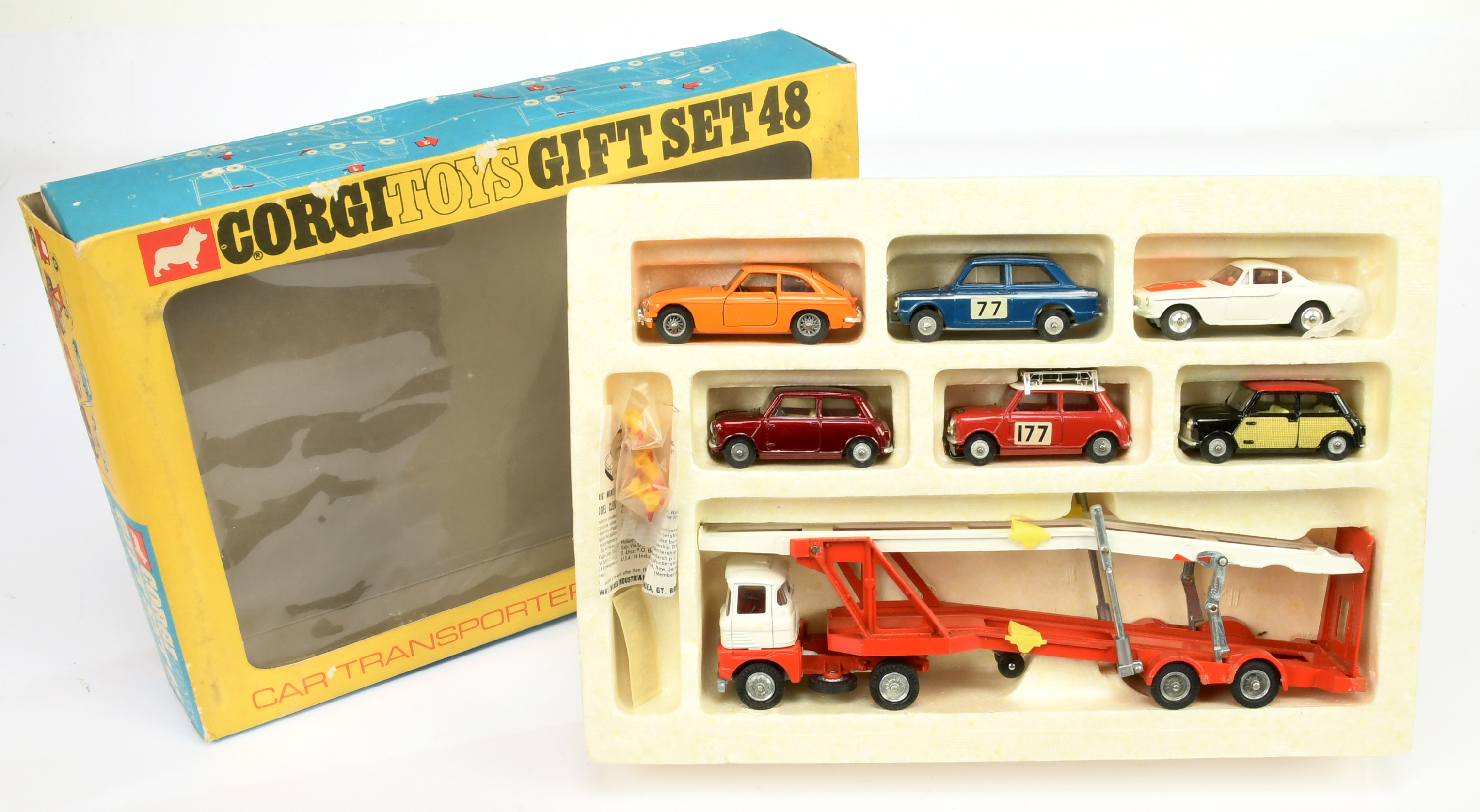 Corgi toys GS48 Gift Set "Transporter" - To Include (1) MGC GT - RARE Orange body, black interior...