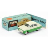 Corgi Toys 200 Ford Consul Saloon - Two-Tone pale grey over green, silver trim and flat spun hubs