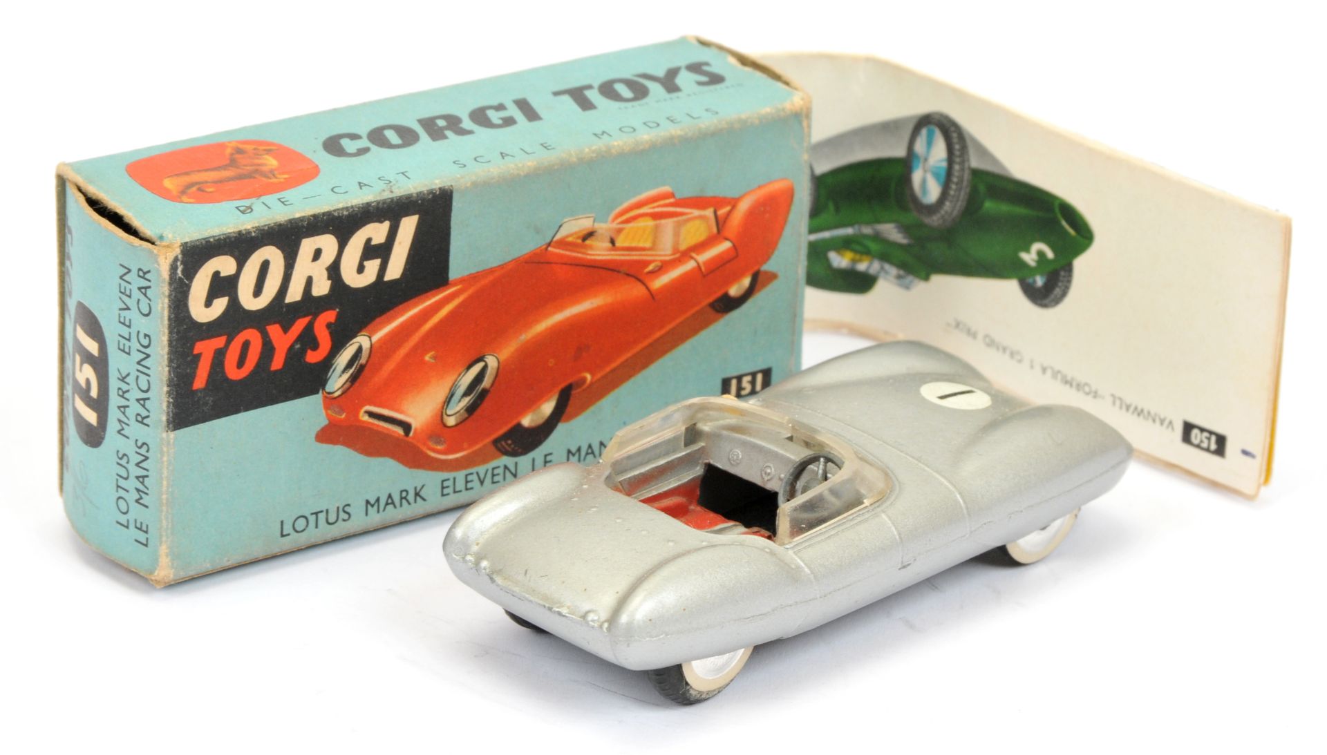 Corgi Toys 151 Lotus Mark 11 Le Mans Racing car - silver, red seats and trim, flat spun hubs - Image 2 of 2