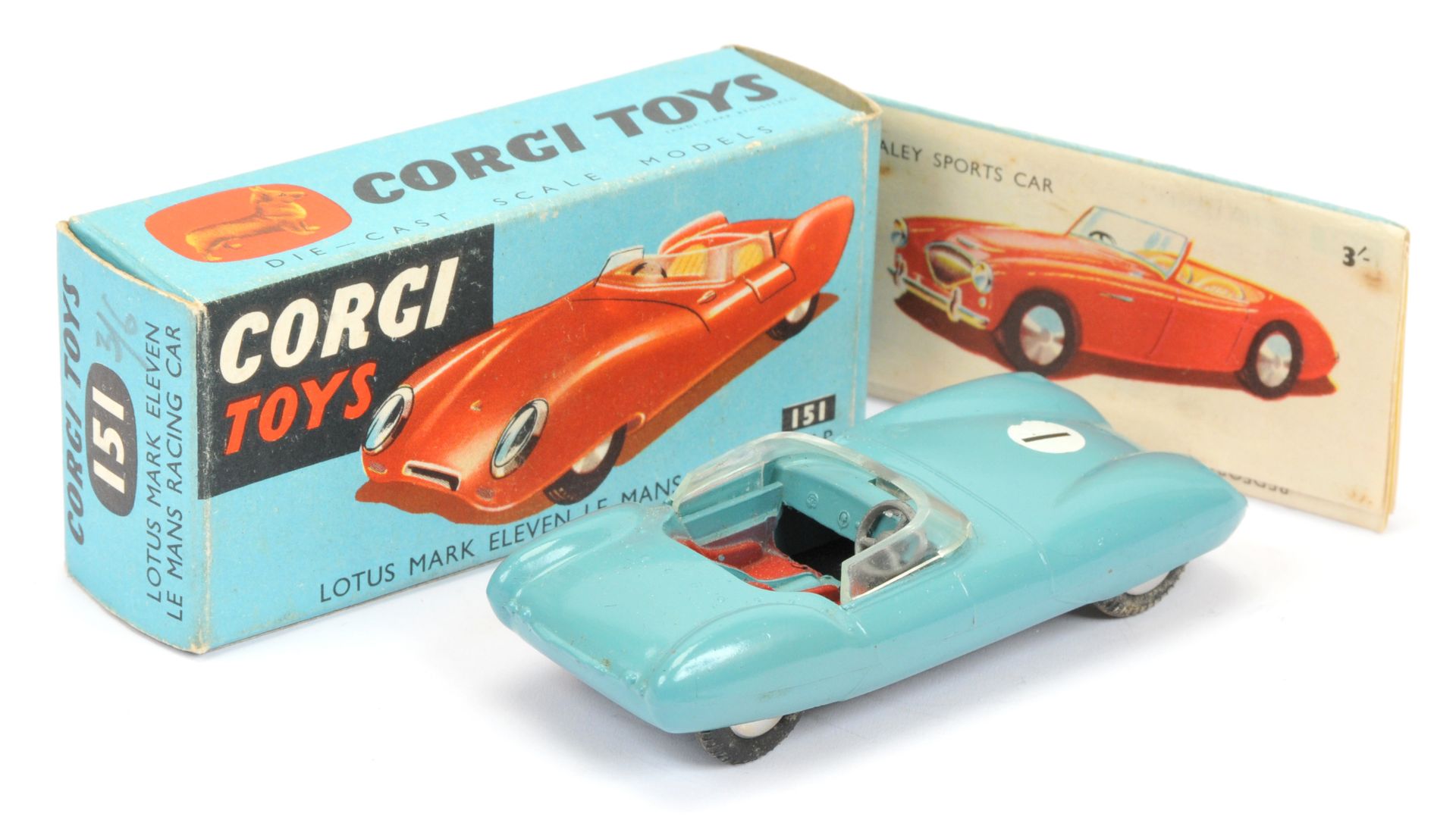 Corgi Toys 151 Lotus Mark 11 Le Mans Racing car - Drab Grayish-blue, red seats, silver trim - Image 2 of 2