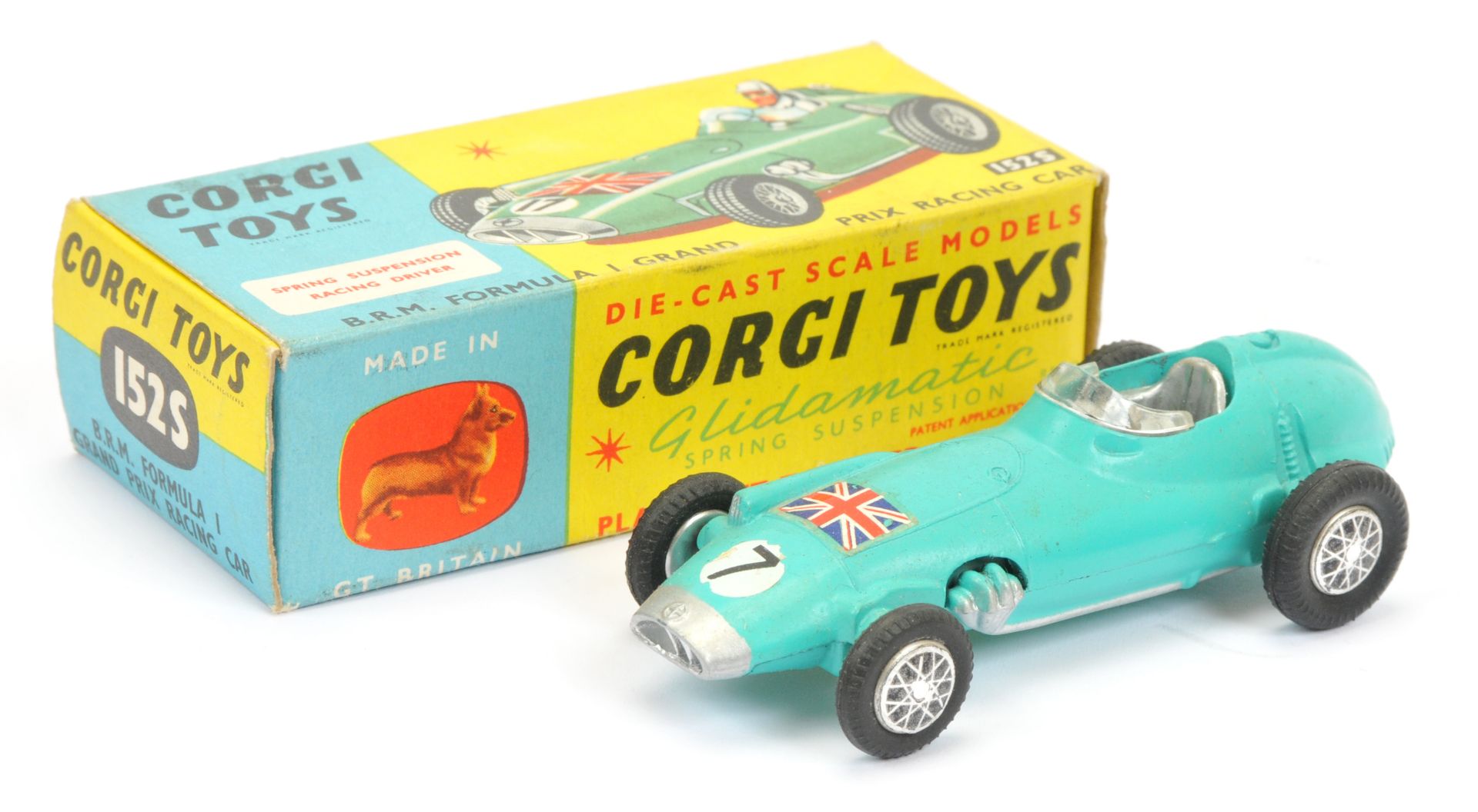 Corgi Toys 152S BRM Formula 1 "Grand Prix" Racing car - Turquoise, silver inter and trim includin...