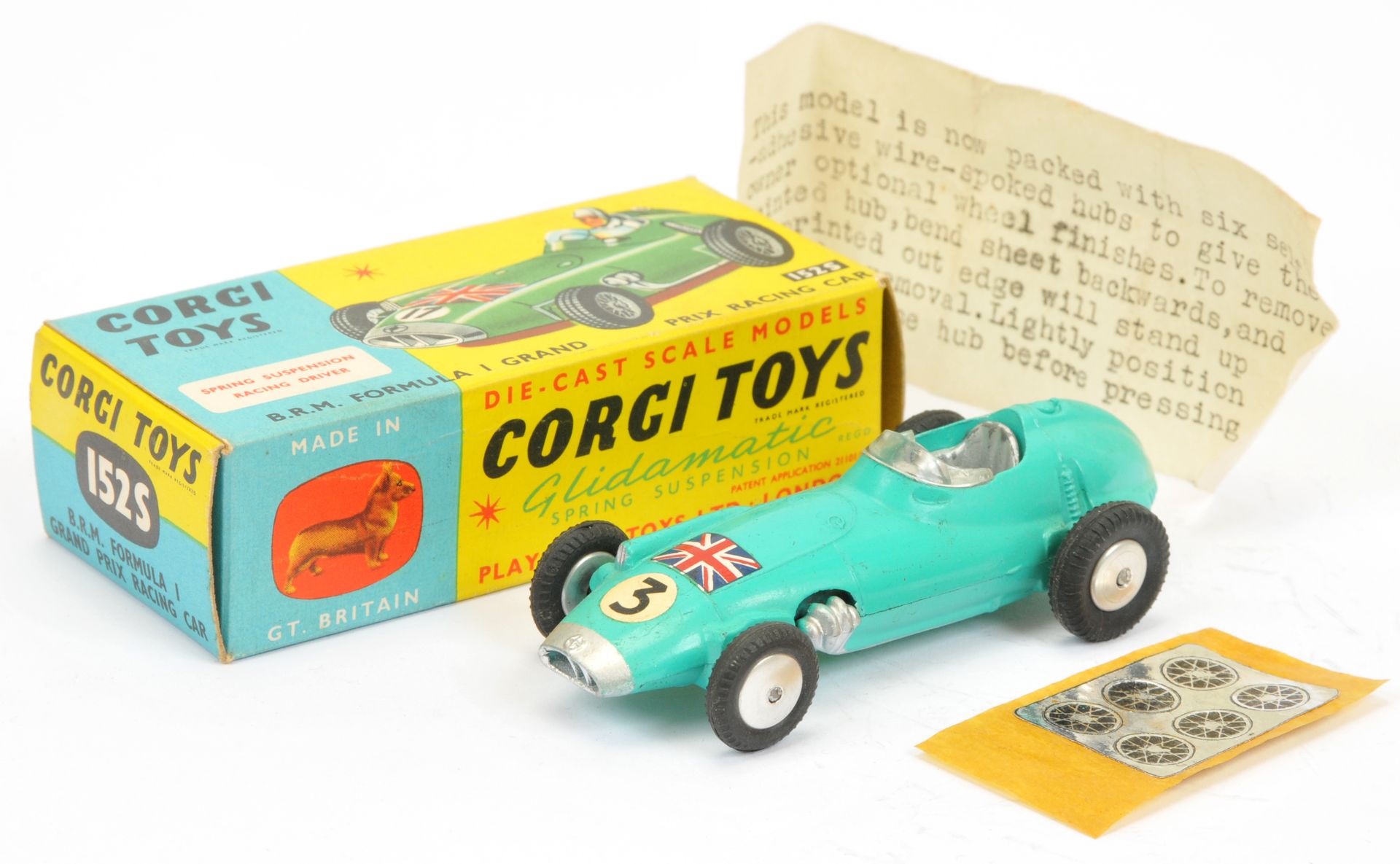Corgi Toys 152S BRM Formula 1 "Grand Prix" Racing car - Turquoise, silver inter and trim includin...
