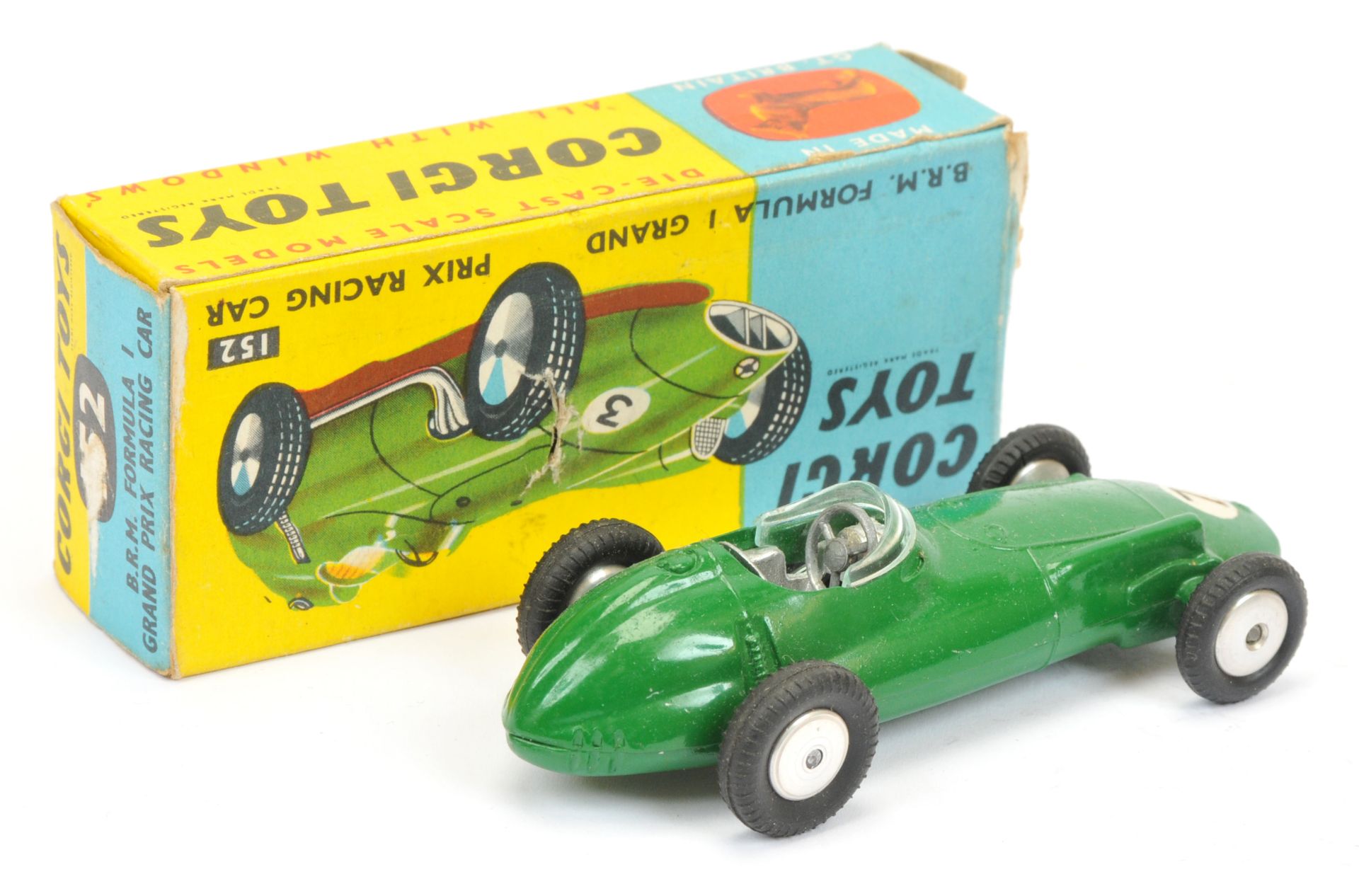 Corgi Toys 152 BRM Formula 1 "Grand Prix" Racing car - green, silver interior and trim, flat spun... - Image 2 of 2