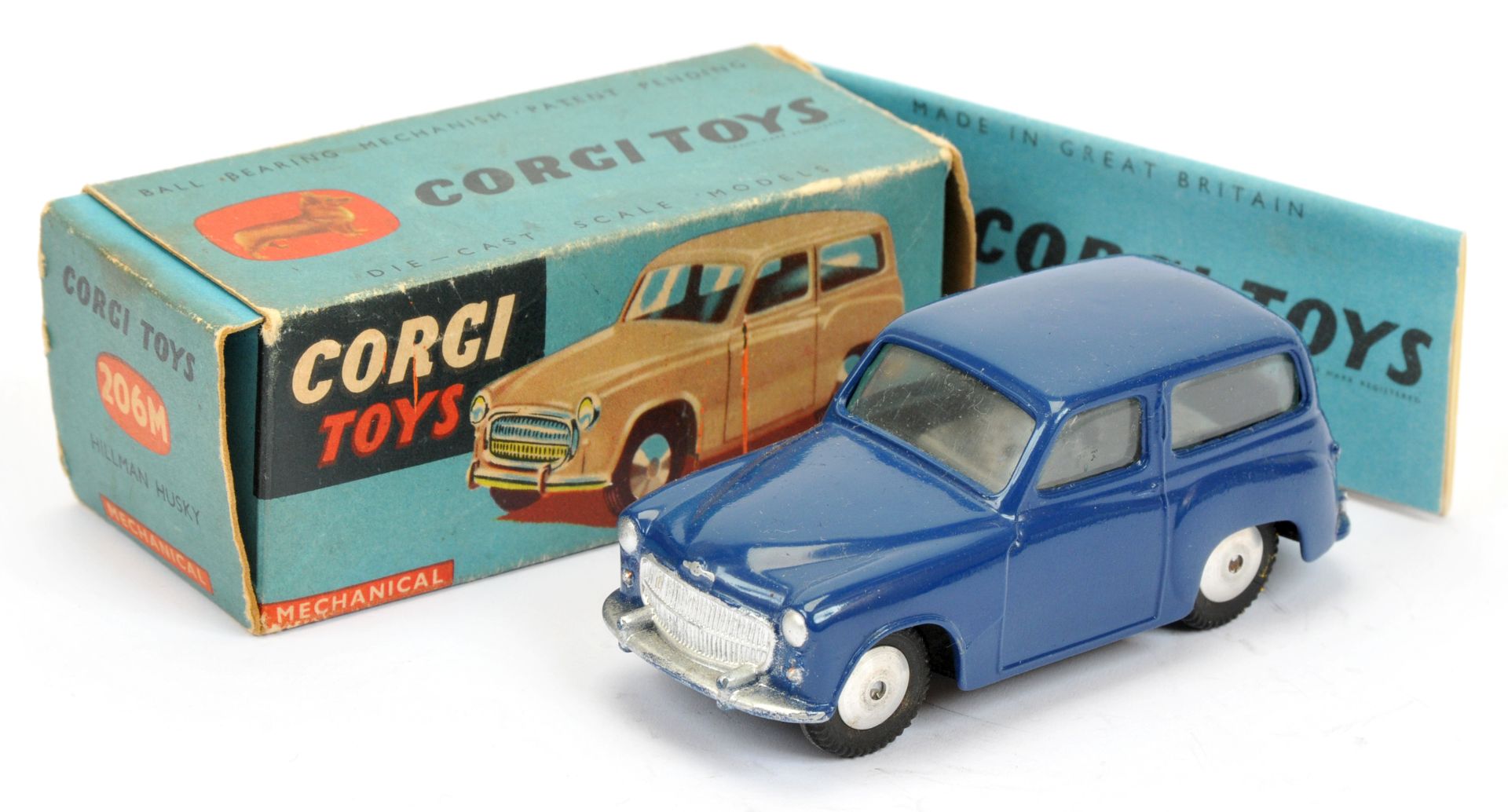Corgi Toys 206M Hillman Husky - blue body, silver trim, mechanical motor and flat spun hubs