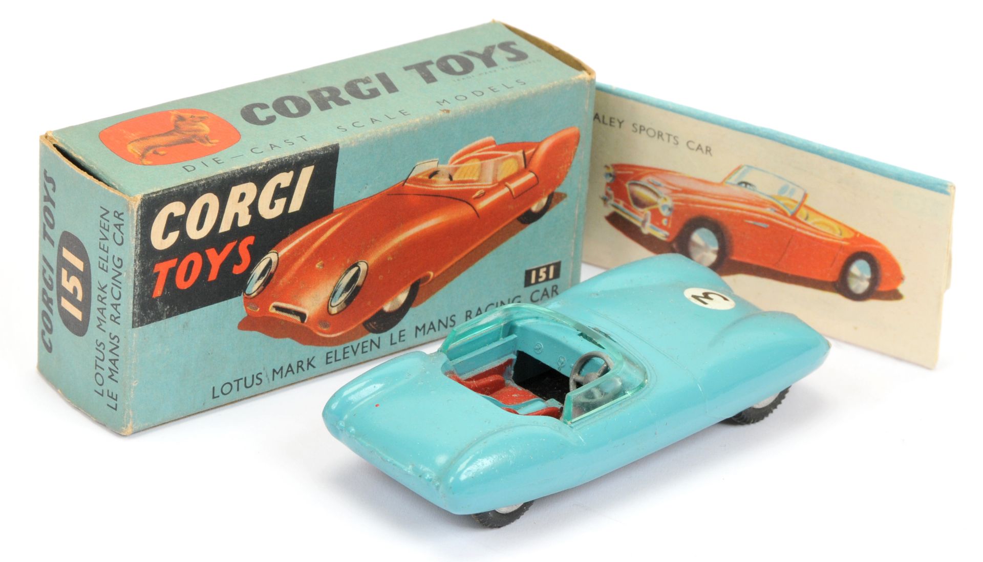 Corgi Toys 151 Lotus Mark 11 Le Mans Racing car - drab light blue, red seats, silver trim, - Image 2 of 2