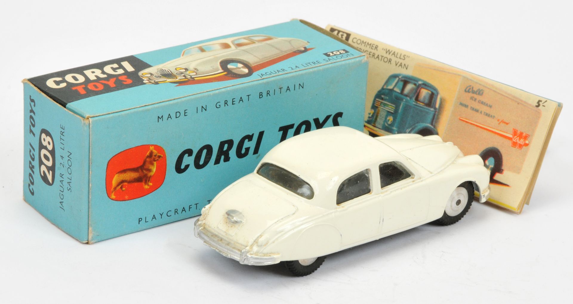 Corgi Toys 208 Jaguar 2.4 Litre - off white body silver trim and flat spun hubs - Image 2 of 2