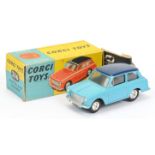 Corgi Toys 216 Austin A40  - light blue with dark blue roof,, silver trim and spun hubs