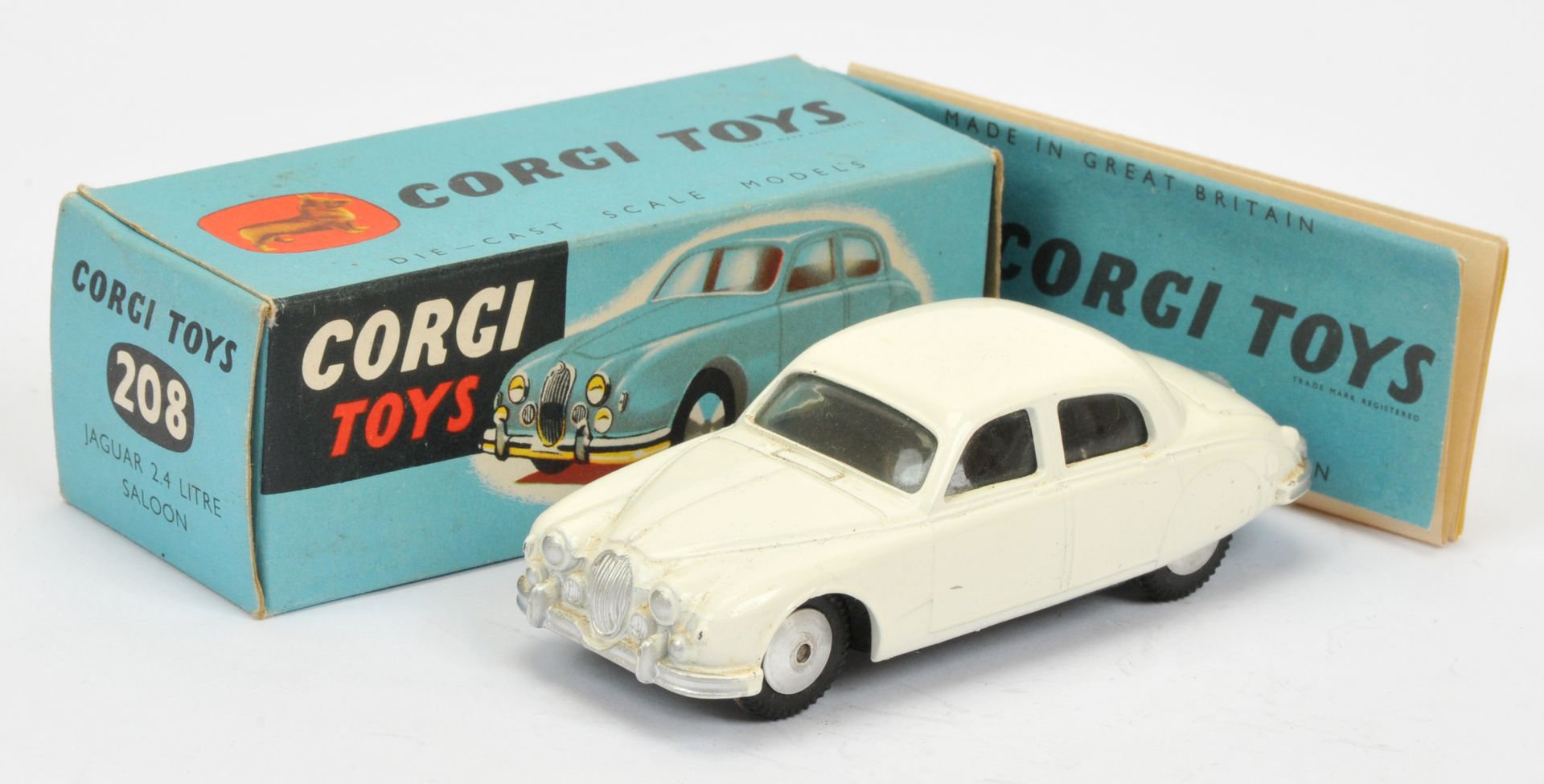 Corgi Toys 208 Jaguar 2.4 Litre - off white body silver trim and flat spun hubs