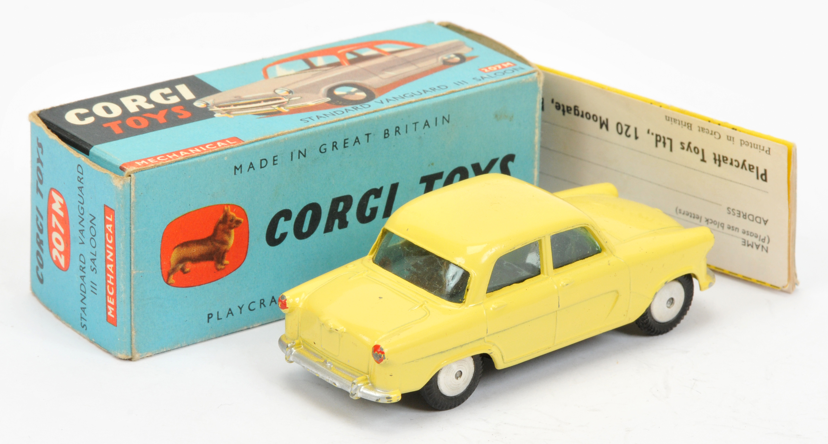 Corgi Toys 207M Standard vanguard saloon  - yellow body, mechanical motor, silver trim - Image 2 of 2