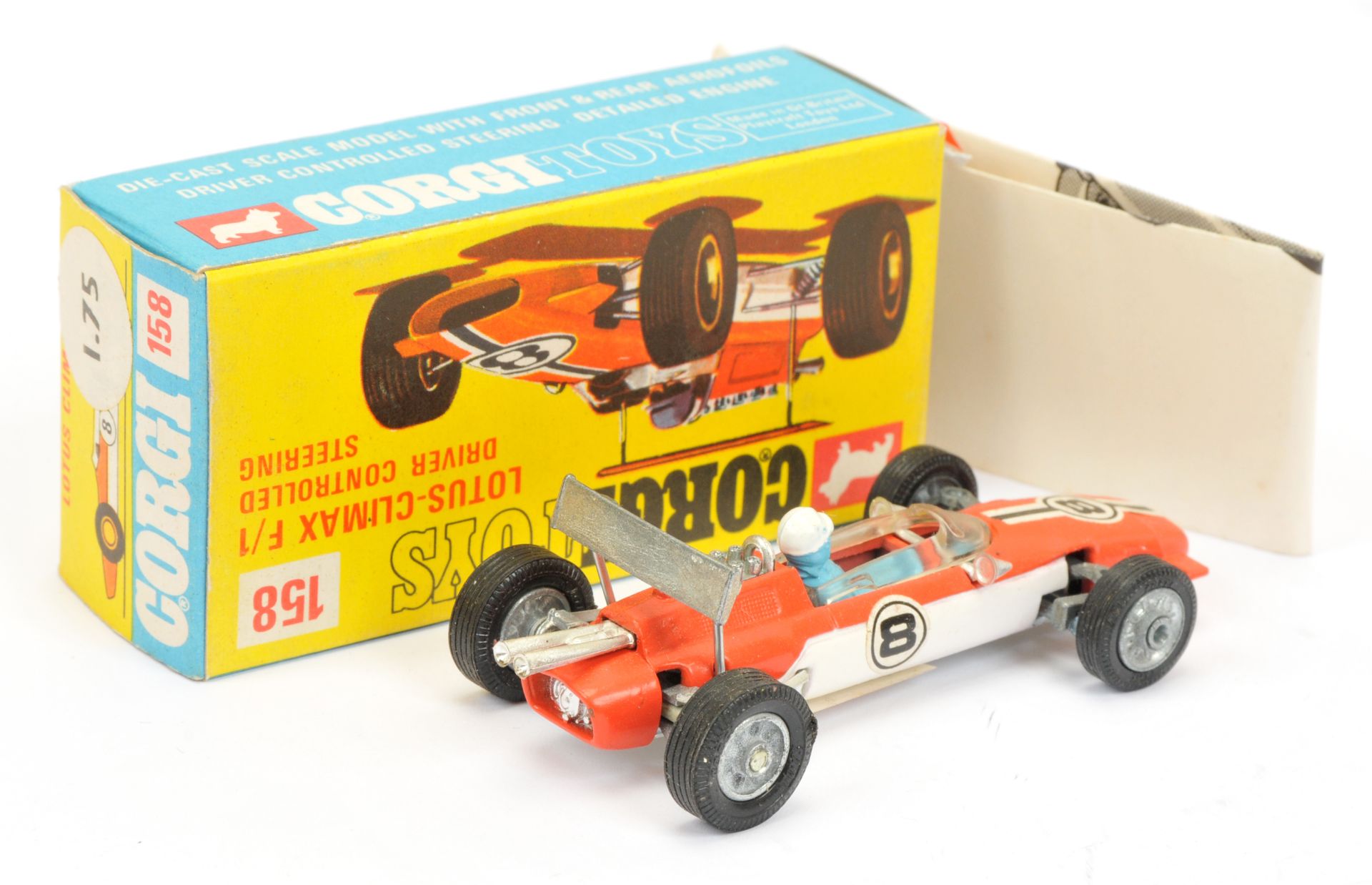 Corgi Toys 158 lotus Climax Formula 1 racing car - Two-Tone orange and white, figure driver, cast... - Image 2 of 2