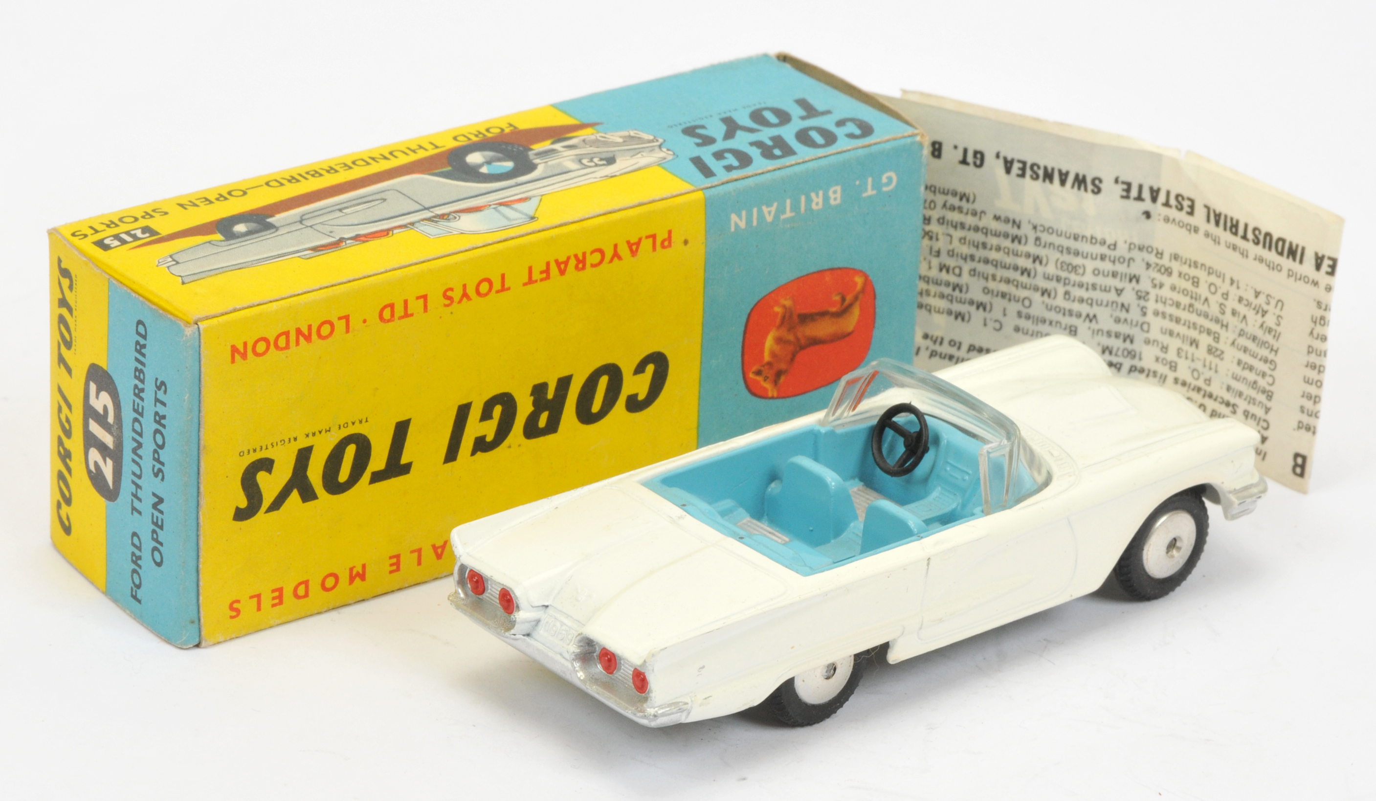 Corgi Toys 215 Ford Thunderbird Open Sports  - white body with blue and silver interior - Image 2 of 2