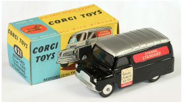 Corgi Toys  421 Bedford van "Evening Standard" - Black body with silver ribbed roof and trim, fla...