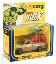 Corgi Toys 264 "The incredible Hulk" Mazda Pick-Up Truck - Metallic light brown body, red cage wi...