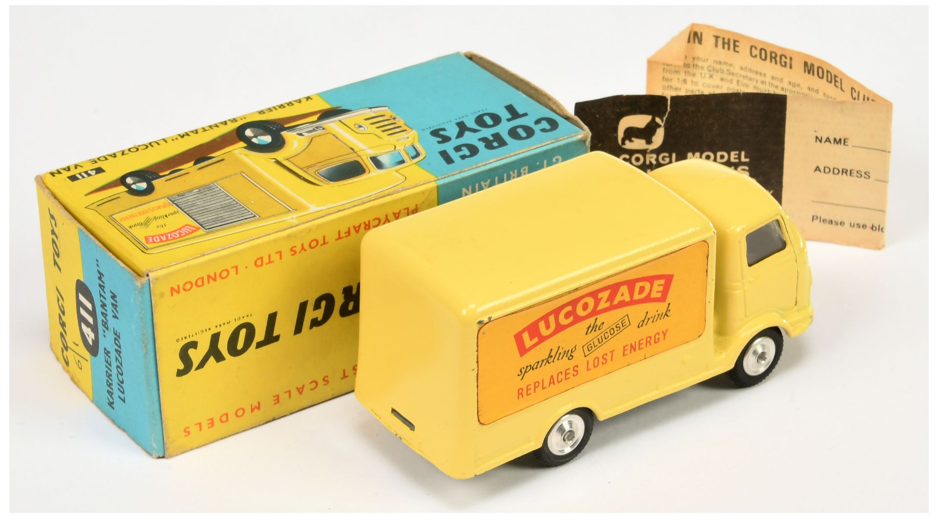 Corgi Toys  411 Karrier Bantam "Lucozade" - Yellow body, grey plastic opening side door, silver t... - Bild 2 aus 2