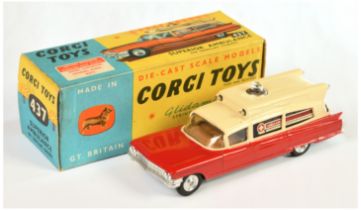 Corgi Toys 437 Superior "Ambulance" -  Two-Tone Cream & Red, brown interior, battery (red box) op...