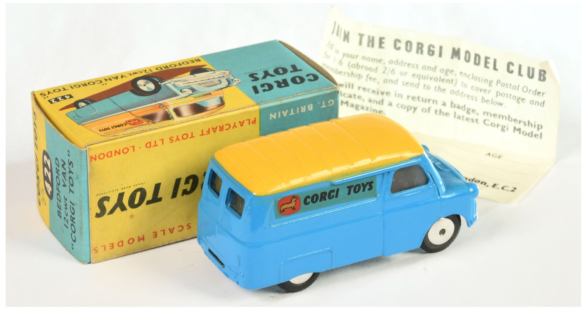 Corgi Toys  422 Bedford van "Corgi Toys" -  Mid-Blue  body with yellow ribbed roof, silver trim a... - Bild 2 aus 2