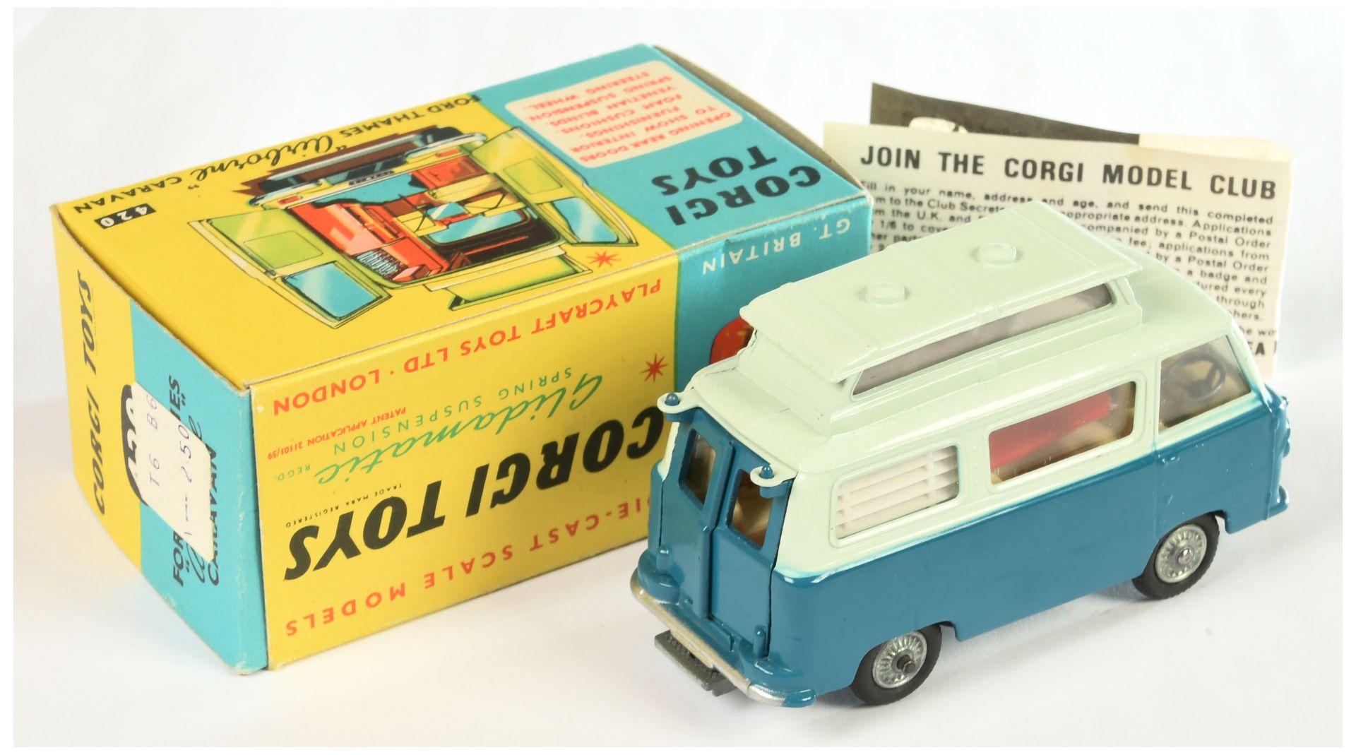 Corgi Toys  420 Ford Thames Airboune Caravan - Two-Tone Teal Blue and Pale green , silver trim, a... - Bild 2 aus 2