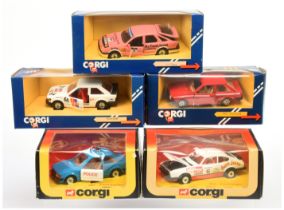 Corgi Toys Group Of 5 Ford Models To Include 297 Escort MK3 "Police" Car, 312 Capri "Daily Mirror...