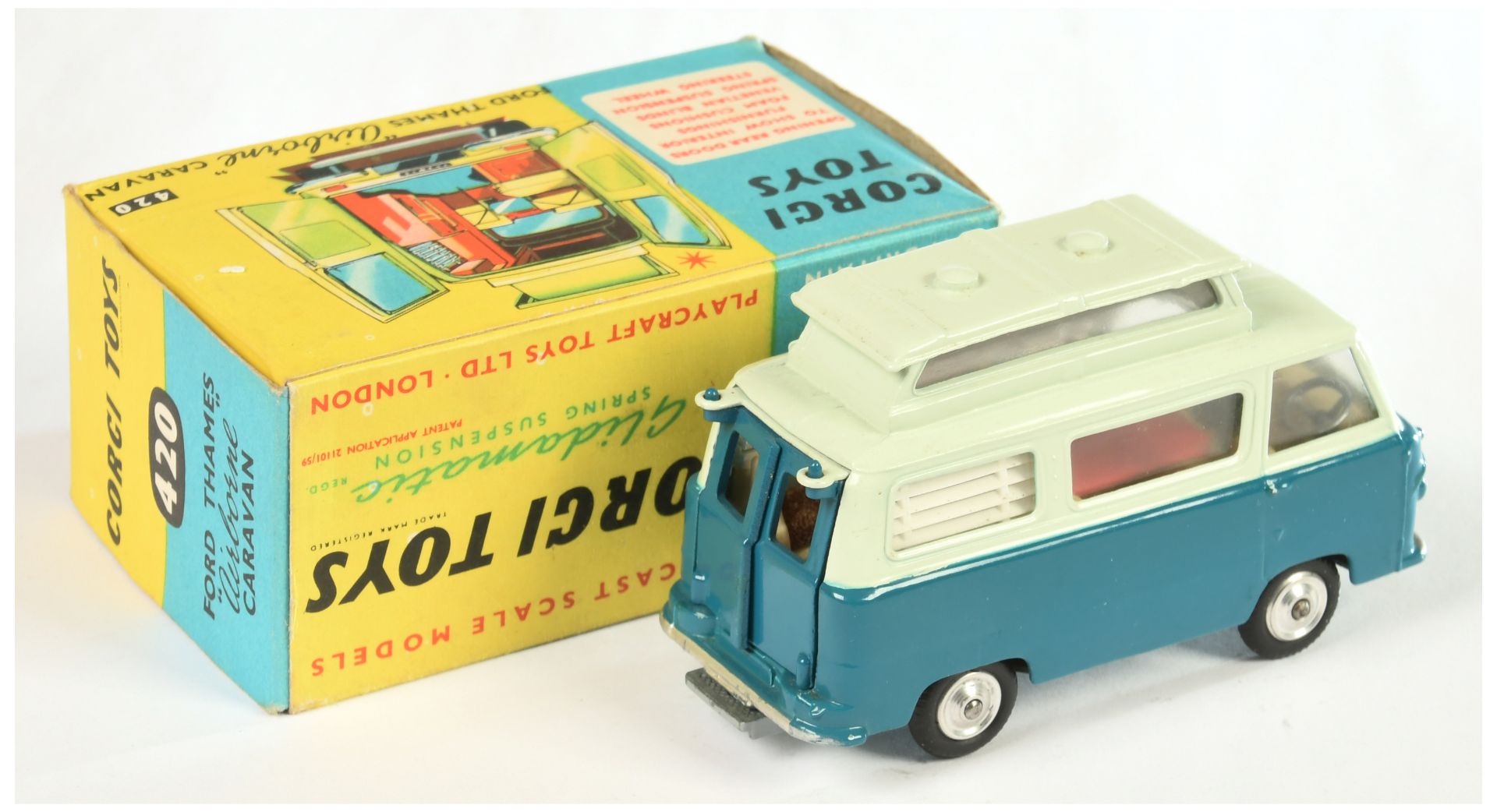 Corgi Toys  420 Ford Thames Airboune Caravan - Two-Tone Teal Blue and Pale green , silver trim, a... - Bild 2 aus 2