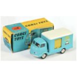 Corgi Toys 435 Smiths Karrier Bantam "Drive Safety On Milk"  - Light blue, white roof, yellow pla...