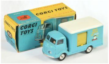 Corgi Toys 435 Smiths Karrier Bantam "Drive Safety On Milk"  - Light blue, white roof, yellow pla...