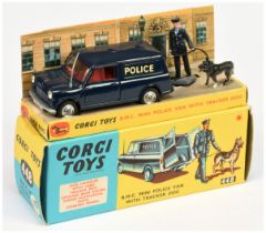 Corgi Toys 448 BMC Mini Van "Police" - Dark blue body, red interior, silver trim, grey plastic ae...