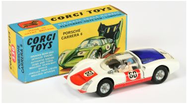 Corgi Toys 330 Porsche Carrera 6 Racing Car - White body, red doors and bonnet, blue engine cover...
