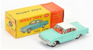 Dinky Toys 143 Ford Capri - Turquoise Body, white roof, red interior, silver trim and spun hubs