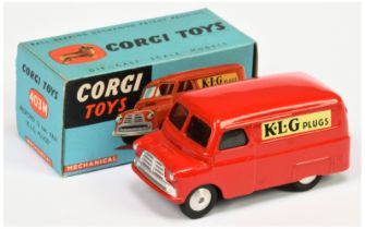 Corgi Toys  403M Bedford Van "KLG Plugs" red body, silver trim, flat spun hubs and Mechanical Motor