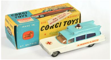 Corgi Toys 437 Superior "Ambulance" -  Two-Tone Light blue & red battery (red box) operated red r...
