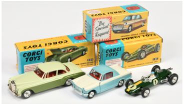 Corgi toys Group of 3 To Include (1) 155 Lotus climax racing car - Green with racing No.1, (2) 22...