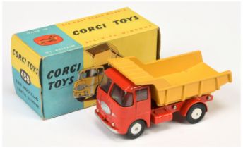 Corgi Toys 458 ERF Earth Dumper - Red Cab and chassis, yellow tipper, bare metal lifting block, s...
