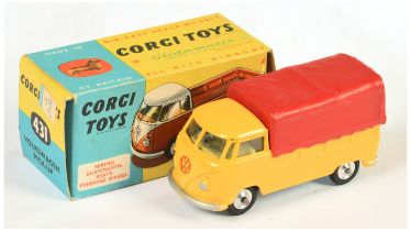 Corgi Toys 431 Volkswagen Pick-Up Truck - Light Yellow Body with red interior and plastic canopy,