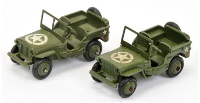 Dinky Toys Military 153 Jeep "US Army" - a pair - (1) Green including rigid hubs with smooth tyre...