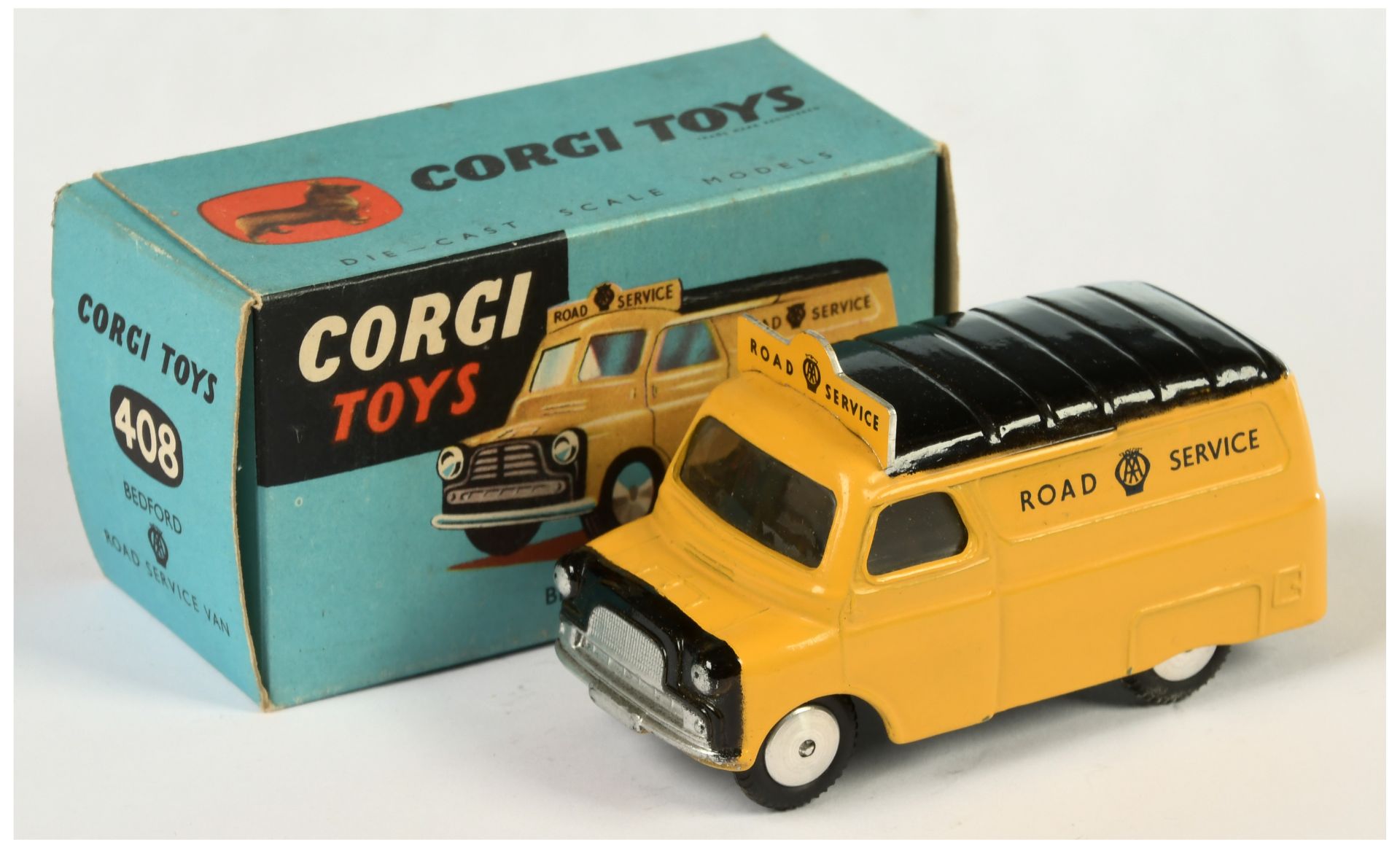 Corgi Toys  408 Bedford Van "AA Road service" - Deep Yellow body, black including ribbed roof, si...