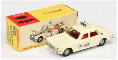 Dinky Toys 255 Ford Zodiac "Police" Car - Off white body and roof box, red interior, chrome trim,...