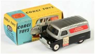 Corgi Toys  421 Bedford van "Evening Standard" -Two-Tone Silver and  Black body, ribbed roof and ...