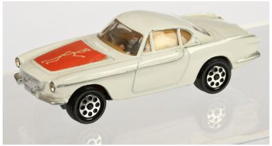 Corgi Toys 201 "The Saint" Volvo P1800 Car - White body, grey base, yellow interior with figure d...