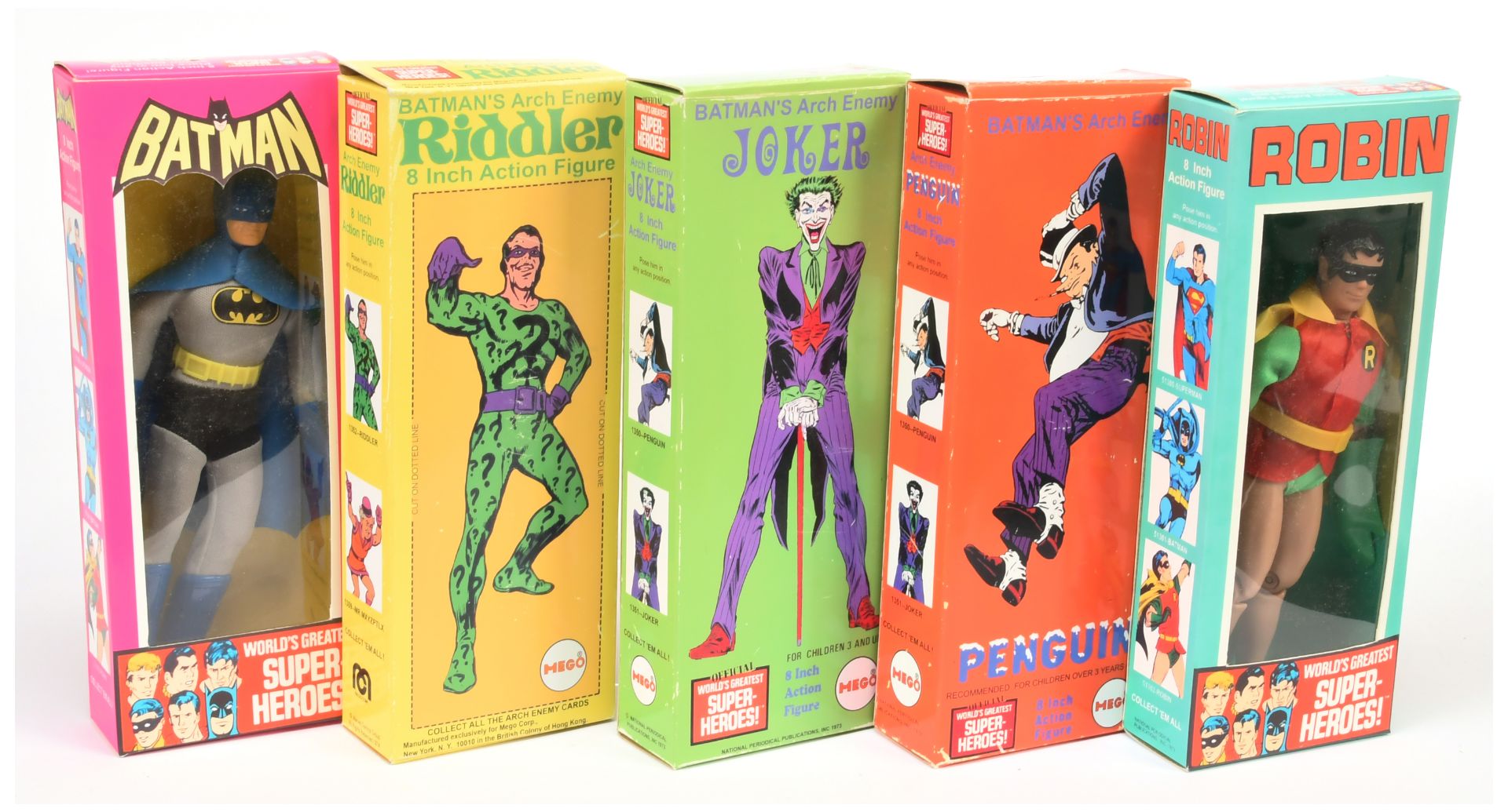 "Batman" 8 inch figures A Group To Include "Joker", "Batman" , "Robin", "The Riddler" and "pengui...