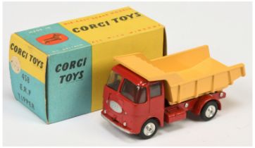 Corgi Toys 458 ERF Earth Dumper - Deep Darker Red Cab and chassis, yellow tipper, bare metal lift...